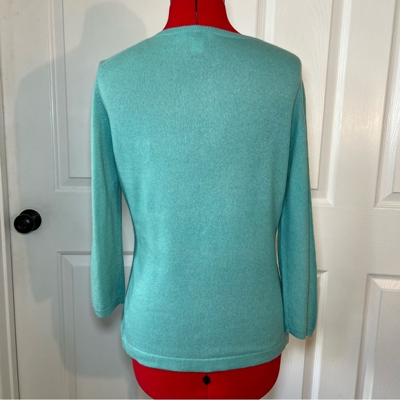 Geneva 100% Cashmere 3/4 Sleeve Round Neck Sweater Turquoise Blue Womens Large - Picture 4 of 6